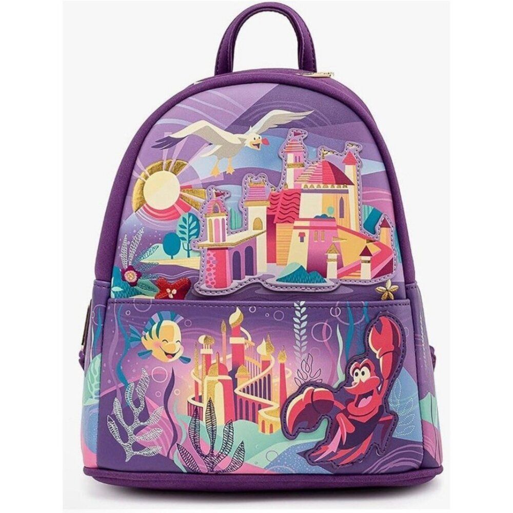 Loungefly Disney Little Mermaid Ariel Castle Backpack Sebastian Flounder Scuttle